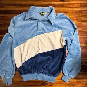 Vintage Sears Sportswear Blue and White Velour Pullover